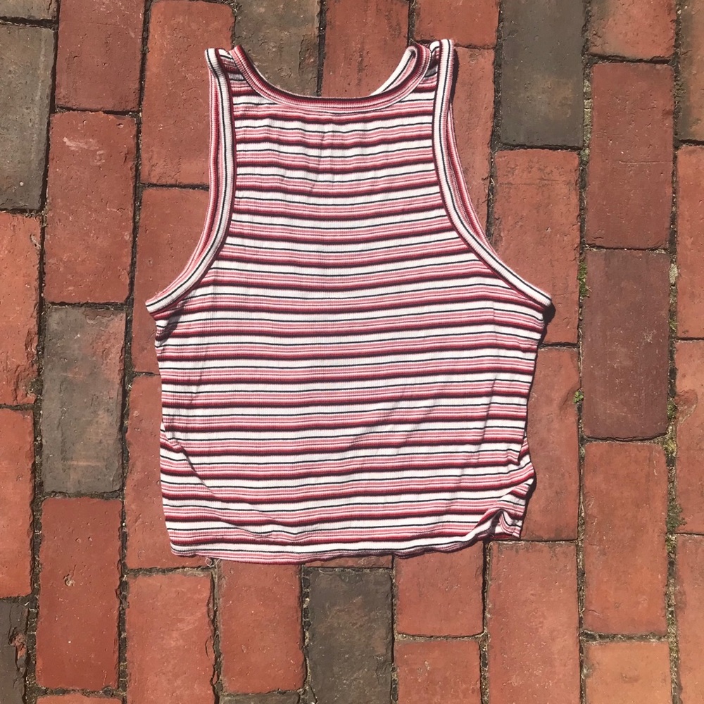 American eagle stripped red, black, white tank